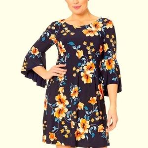 LAUREN RALPH LAUREN WOMEN FLORAL PRINT DRESS SIZE 4 COLOR BLUE ORANGE